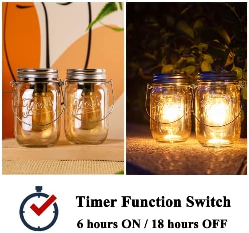 2 Pack Cordless Hanging Mason Jar Lanterns Small Cordless Lamp with Timer - Image 3