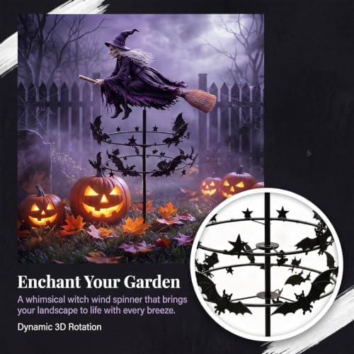 Enchanted Witch Wind Spinner - Metal Garden Stake for Halloween Yard Decor - Image 2