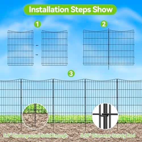 INJOPEXI Decorative Garden Fence 6 Panels 13ft(L)×36in(H) Garden Fences with 6 Panels Rustproof Metal Wire No Dig Temporary Animal Barrier Fencing Outdoor Dog Fence for Yard Patio - Without Gate - Image 3