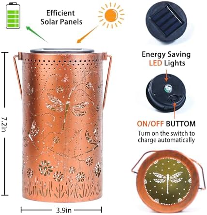 Dragonfly Solar Lanterns Outdoor Waterproof Hanging Solar Lights Dragonfly Gifts for Women Men Mom Metal Decorative LED Lanterns for Yard, Patio, Lawn, Pathway, Landscape, Garden Decor - Image 6