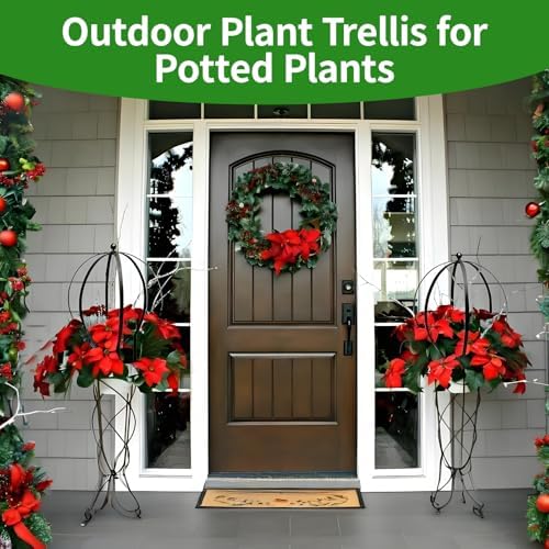 2PCS Large Garden Obelisk Trellis for Climbing Plants 25.5"X21.5" Metal Round Trellis for Outdoor Potted Sphere Frame for Roses Vines Support, Urn Filler Patio Doorway Courtyard Decor, Easy Assembly - Image 2