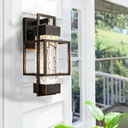 PARTPHONER Modern Outdoor Light Fixture Dusk to Dawn Outdoor Lighting, 15" H Exterior Wall Sconce Waterproof Porch Light, Outside Light for House with Water Glass for Garage Doorway Black Brushed Gold - Image 5