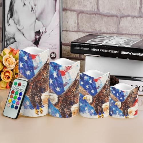 USA Eagle FlagFlameless Candles with Remote Control and Timers Color Changing Pillar Candles Battery Operated Home Patriotic Decoration Electric Fake Candles for Table Beach Wedding - Image 4