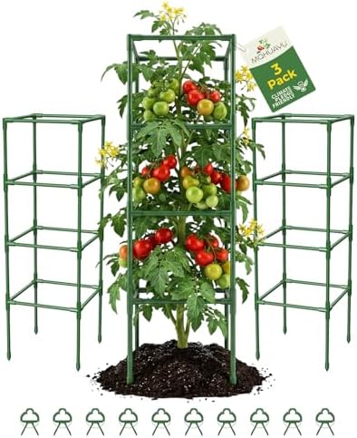 3 Pack Tomato Cages,Square Tomato Plant Stakes Support Cages Trellis for Garden Climbing Vegetables Flowers Fruits,Extra Bold by MQHUAYU