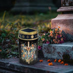 Poceacles Cross Solar Lights Outdoor for Cemetery Grave Solar Lights Outdoor Waterproof Decorative Flameless Candle for Cemetery Garden Backyard Outdoor Decor, Butterfly Floral Cross Black, Pack of 2 - Image 3