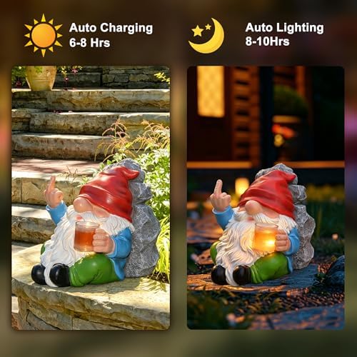 Funny Garden Gnomes Statues Outdoor Decor, Solar Gnomes Outdoor Decorations for Yard, Patio, Lawn, Porch, Home, Garden Gnome Christmas Birthday Day Gifts for Mom Men Women - Image 2
