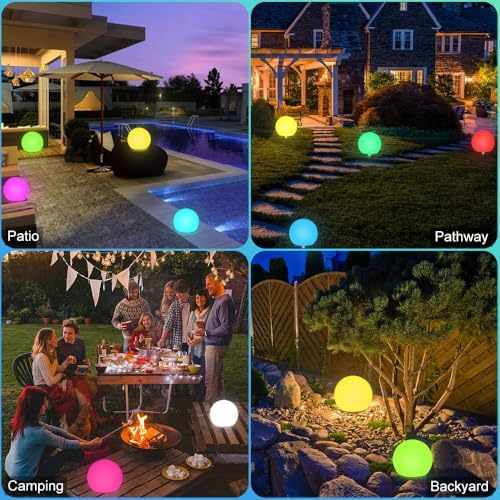 8-in Solar Globe Light Outdoor, Solar Garden Ball Light for Outside w/Remote, 16 RGB Colors 4 Modes Glow Orb Lights, Waterproof Landscape Lighting w/Ground Stake for Pathway Patio Backyard Party Decor - Image 3