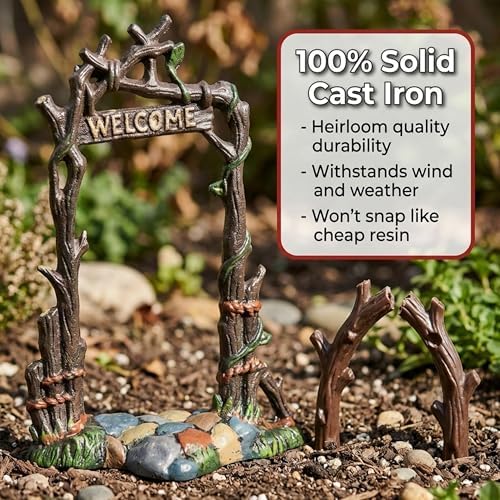 Lulu Decor, Cast Iron Fairy Garden Decor Set Fairy Garden Accessories Including Fairy Garden Fence 4 pc, Lamp with Mailbox and Welcome Arch - Image 3
