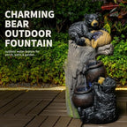 24" Outdoor Water Fountain with LED Lights, Bear Tree Stump Decor - Image 4