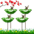 4PC Handmade Metal Flower Garden Stake, Outdoor Bird Bath and Butterfly Watering Station, Bee Watering Flower Stake for Garden Yard, Metal Flower Garden Stakes Bird Bath (Green) by Lubunet