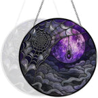 Spider Web Purple Moon Stained Glass Suncatcher 11.8" Colorful Window Hanging Ornament, Sun Catcher Decor for Bathroom Front Door Living Room Home Wall Garden - Image 5