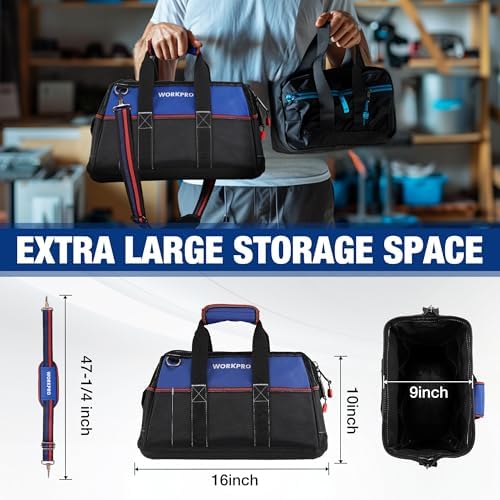 WORKPRO 16-inch Wide Mouth Tool Bag with Water-Proof Molded Base - Image 2