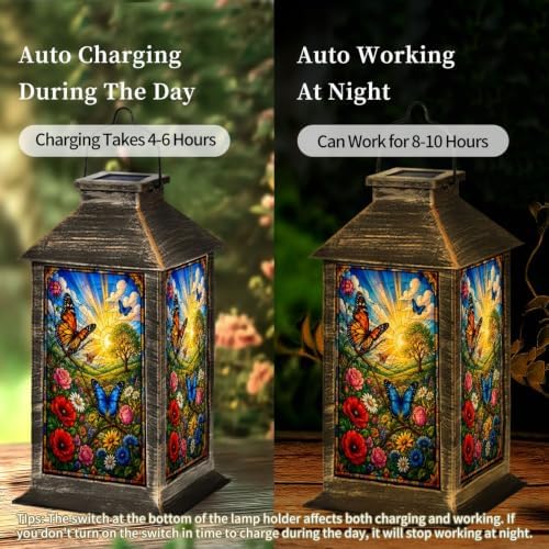 Solar Lantern Vibrant Butterfly Floral Outdoor Waterproof Garden Hanging Lantern Solar Powered Lighting Outside Solar Light for Patio Yard Camping, Gifts for Women Mom - Image 4