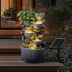 24'' Stacked Rock Solar Powered Water Fountain, Outdoor DIY Planter Pot Waterfall Fountain with LED Lights, Water Feature Landscape Decor for Garden, Patio, Backyard, Home Decoration - Image 3