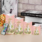 Easter Bunny and Cross Flameless Candles LED Pillar Candles Battery Operated Candles with Remote and Timers Color Changing Electric Fake Plastic Candles Easter Decorations - Image 4