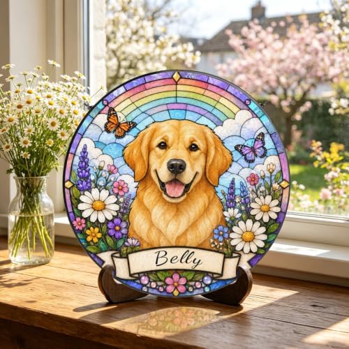 Personalized Stained Glass Dog Portrait Suncatcher 11.81", Custom Dog Photo Memorial Window Hanging with Name, Personalized Pet Portrait Keepsake, Sympathy Gift for Pet Lovers Dogs Loss Memorial - Image 7