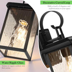 BesLowe 2-Pack Outdoor Wall Light Fixtures with Water Ripple Glass, Black - Image 4
