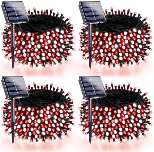 Solar Christmas Lights Outdoor, 4 Pack Solar String Lights Red and White by SANJICHA