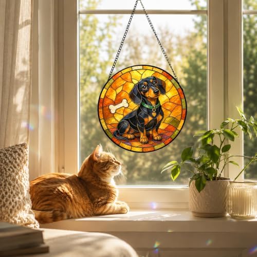 Dachshund Dog Stained Glass Window Hanging with Metal Chain - Image 4