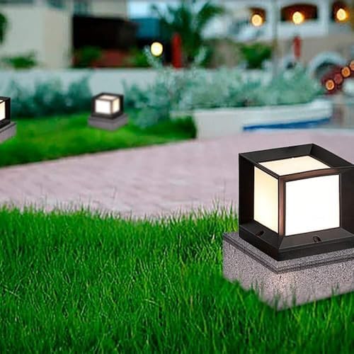 Creative Square Cube Modern Pillar Post Lamp Personality Waterproof Ip54 Outdoor Column Light Black Finish Aluminum Metal External Pond Patio Landscape Deck Fence Table L(One Color-M-H 26Cm) - Image 4