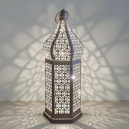 White Iron Lantern, Moroccan Vintage Metal Led Light, Hollow Tall Tower Design, Hanging Or Standing, Outdoor Patio Garden Hotel Home Decor - Image 4