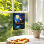 Gnome Canoe Ride Stained Glass Suncatcher – Square Hanging Window Panel for Home or Greenhouse – Whimsical Glass Art Gift for Garden Lovers, Christmas, Halloween, Father Days NYD8LS - Image 3