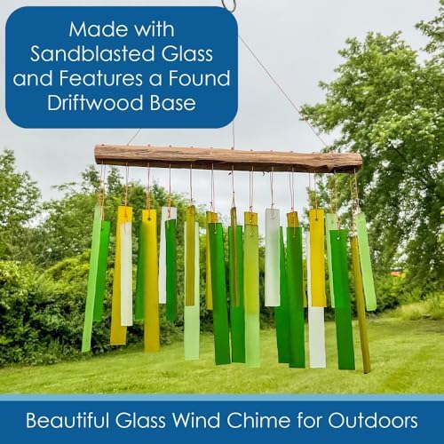 Spring Colors Glass Driftwood Wind Chime, Green Garden Decor, 11 Inch - Image 5
