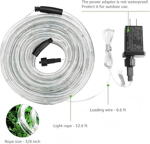 Lighting Ever 33ft 240 LED Rope Lights Outdoor Waterproof, 6000K Cool White - Image 4