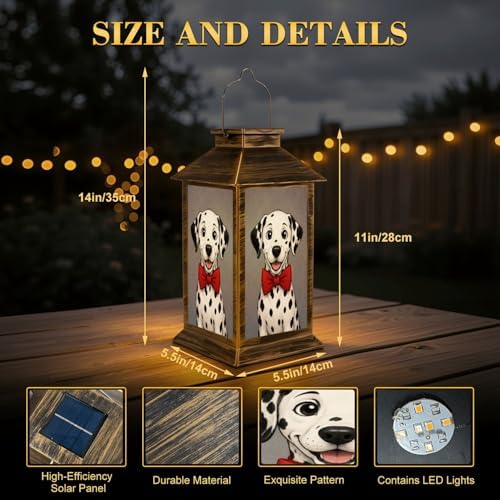 Solar Lantern Outdoor Waterproof Hand Drawn Portrait Dalmatian Garden Decor LED Hanging Solar Lights Tabletop Lamp Gifts for Women Mom Outside Yard Patio Porch - Image 2