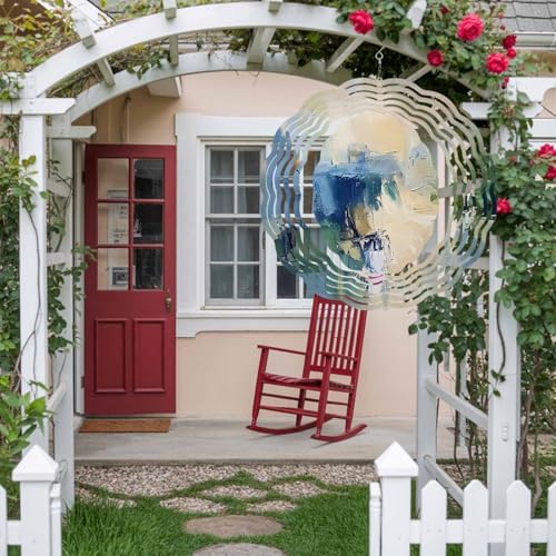 Abstract Graffiti Wind Spinners Outdoor Blue Beige Oil Painting Theme 3D Stainless Steel Wind Spinner for Yard Kinetic Sculpture Hanging Spinning Ornament for Garden Patio Porch 12 Inch - Image 5
