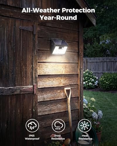 Peasur Solar Powered Lights Outdoor, 140 LED 8Pack Motion Sensor Light Outside, IP65 Waterproof Fence Security Lighting with 3 Modes for Yard Wall Garden Cool White - Image 2