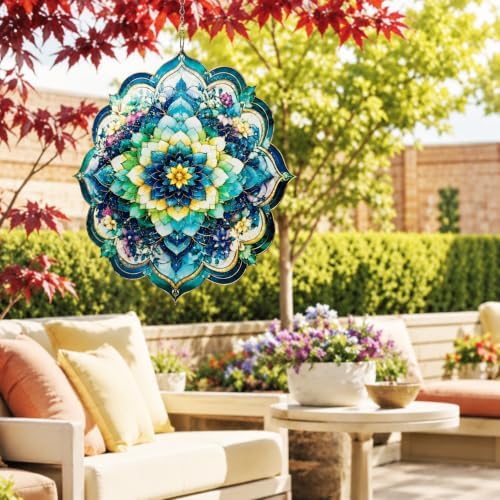 Shwing 12 Inch Wind Spinner Hanging Wind Sculptures Floral Mandala Metal Decor Double Sided Outdoor Kinetic Garden Art 3D Wind Spinner Hanging Ornament for Patio Porch Balcony Backyard Tree Decor - Image 4