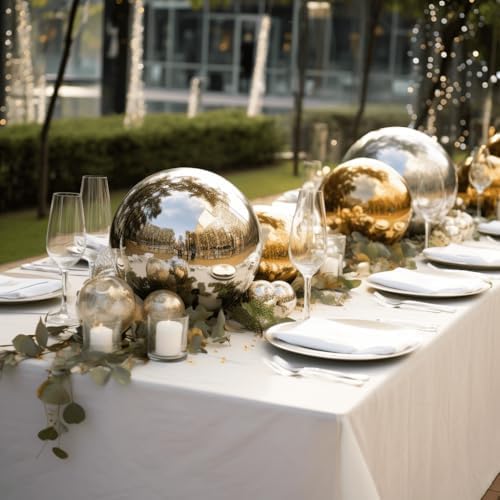 Tableclothsfactory Silver Stainless Steel Gazing Globe Mirror Ball, Reflective Shiny Hollow Garden Spheres - 16" - Image 2