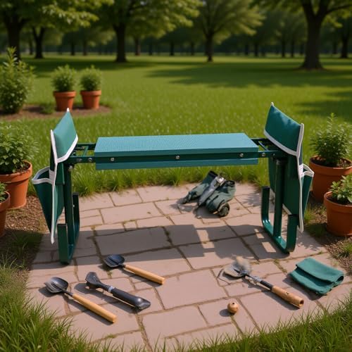 Yosoo Foldable Garden Kneeler Seat with Tool Pouches, Height Adjustable Gardening Stool Bench for Kneeling and Sitting, Ideal Garden Women, Camping, Picnics (Green) - Image 6