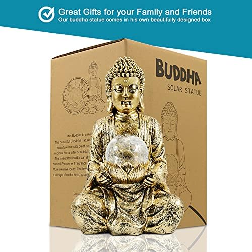 Nacome Meditating Zen Buddha Statue with Solar Light, Gold, 10.5 inch - Image 3