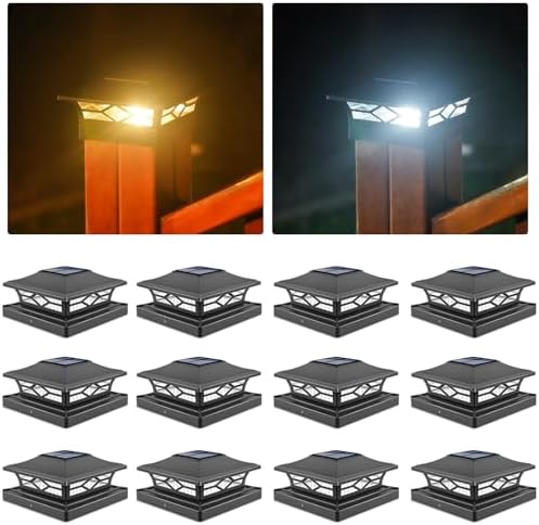 VOLISUN 12Pack Solar Post Cap Lights, 2 Color Modes Deck Lights, Black by VOLISUN