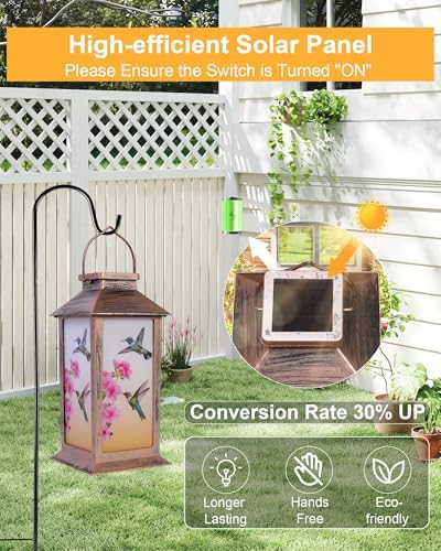 Fussion Solar Lanterns Outdoor Waterproof Garden Decor Birthday Gifts for Women Mom Grandma Sister, Hanging LED Plastic Solar Lights Outside Gardening Decorations for Yard Patio - Hummingbird - 2 Pack - Image 7