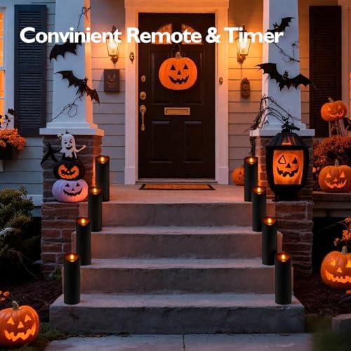 Homemory 4"x12" Black Flameless Candles, Halloween Candles, Outdoor Waterproof Flameless Candles with Remote and Timers, Gothic, Battery Operated LED Pillar Candles, Won't Melt Plastic, 2Pack - Image 7