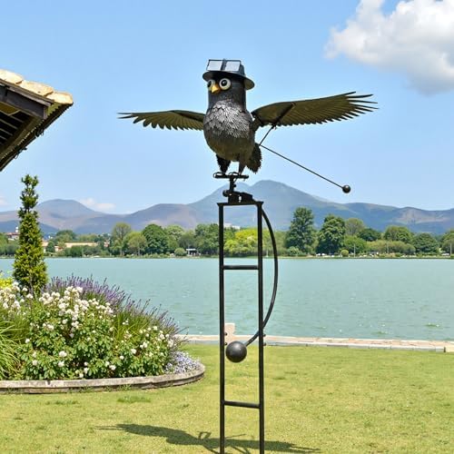 Kinetic Owl Garden Stake 81" Metal Rocker Bird Deterrent - Image 3