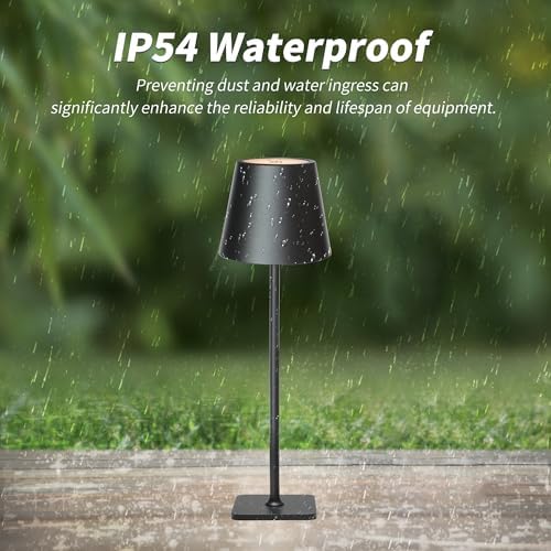 Mr. White Outdoor Waterproof Cordless Wireless Rechargeable Portable Top Touch Battery Operated Powered LED Table Lamp Desk Lamp Lights for Restaurant Kitchen Patio Dinner Dining (Black) - Image 5