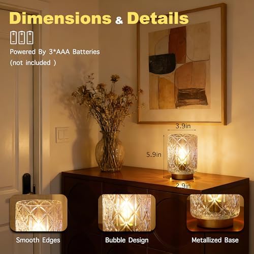 ULAROOM Battery Operated Lamp,Cordless Glass Accent Lamp with Timer,Clear - Image 6