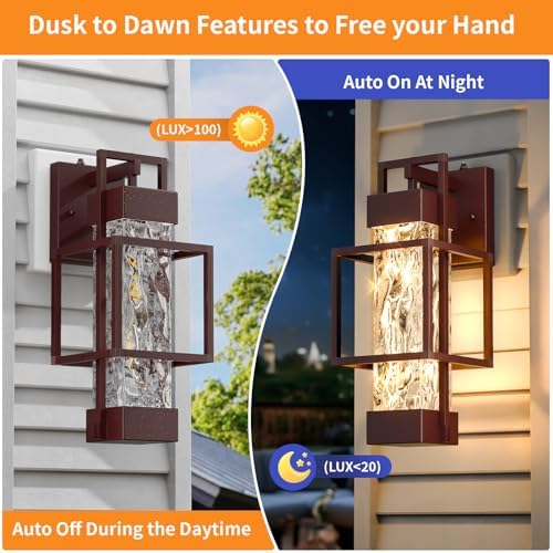 Hotsonic Oil Rubbed Bronze Dusk to Dawn Outdoor Porch Light Fixtures Wall Mount 14'' Dimmable Exterior Lighting for Outside Waterproof Wall Lantern Lamps Sconce Coach Lights for House Garage (2 Pack) - Image 2