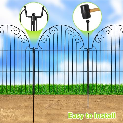 Garden Fence 5 Panels, 36 in H Above Ground, No Dig Metal Fence - Image 4