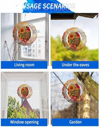 Fall Orange Wind Spinner for Yard and Garden, Thanksgiving Maple Sunflowers Pumpkin Hanging Wind Spinner Outdoor 3D Kinetic Wind Sculpture Spinners Indoor Outdoor Patio Décor Ornaments Gift 10" - Image 5