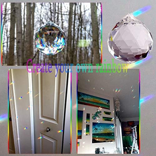 2 Pieces 80mm/3.15 Inch Clear Cut Crystal Prisms Suncatcher,Hanging Rainbow Pendants Glass Sphere Faceted Gazing Ball for Home Décor,Office,Garden Decoration,Super Sparkly and Flawless - Image 7