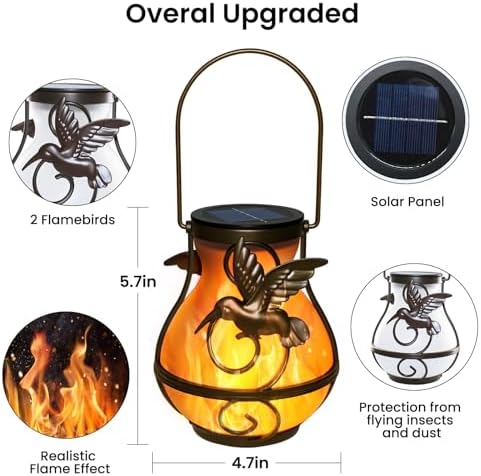 4 Pack Solar Lanterns Outdoor Waterproof, Hanging Hummingbird Flickering Flame Light Garden Decor Hanging Lights Decorative for Outside - Image 5