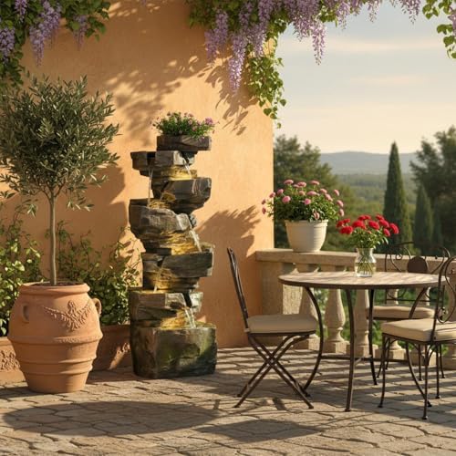 Sunlinua 48H Large Rock Cascading Outdoor Water Fountain with 6 Tiers - Image 6