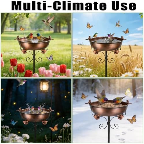 Bird Bath for Outside, 27.6" H Standing Bird Feeder Bowl with 11.8" Wide Basin, 1-Tier Metal & Copper Garden Bird Bath and Feeder for Yard Patio Backyard Lawn Flower Bed Outdoor Garden Decor - Image 5