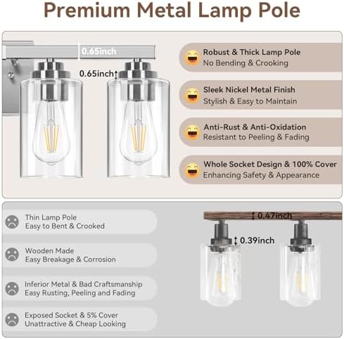 VerRon 5-Light Bathroom Light Fixtures, 31" Brushed Nickel Vanity Lights - Image 5