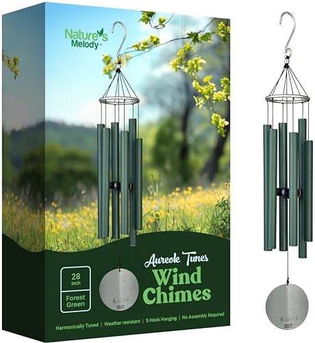 Nature’s Melody Aureole Tunes Wind Chimes – Outdoor Windchime with 6 Tubes Tuned to B Pentatonic Scale, 100% Rustproof Aluminum, Powder Finish & S Hook Hanger for Sympathy, Memorial Gift or Zen Garden by Nature%27s+Melody